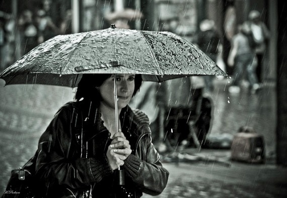 Mujer, con, paraguas